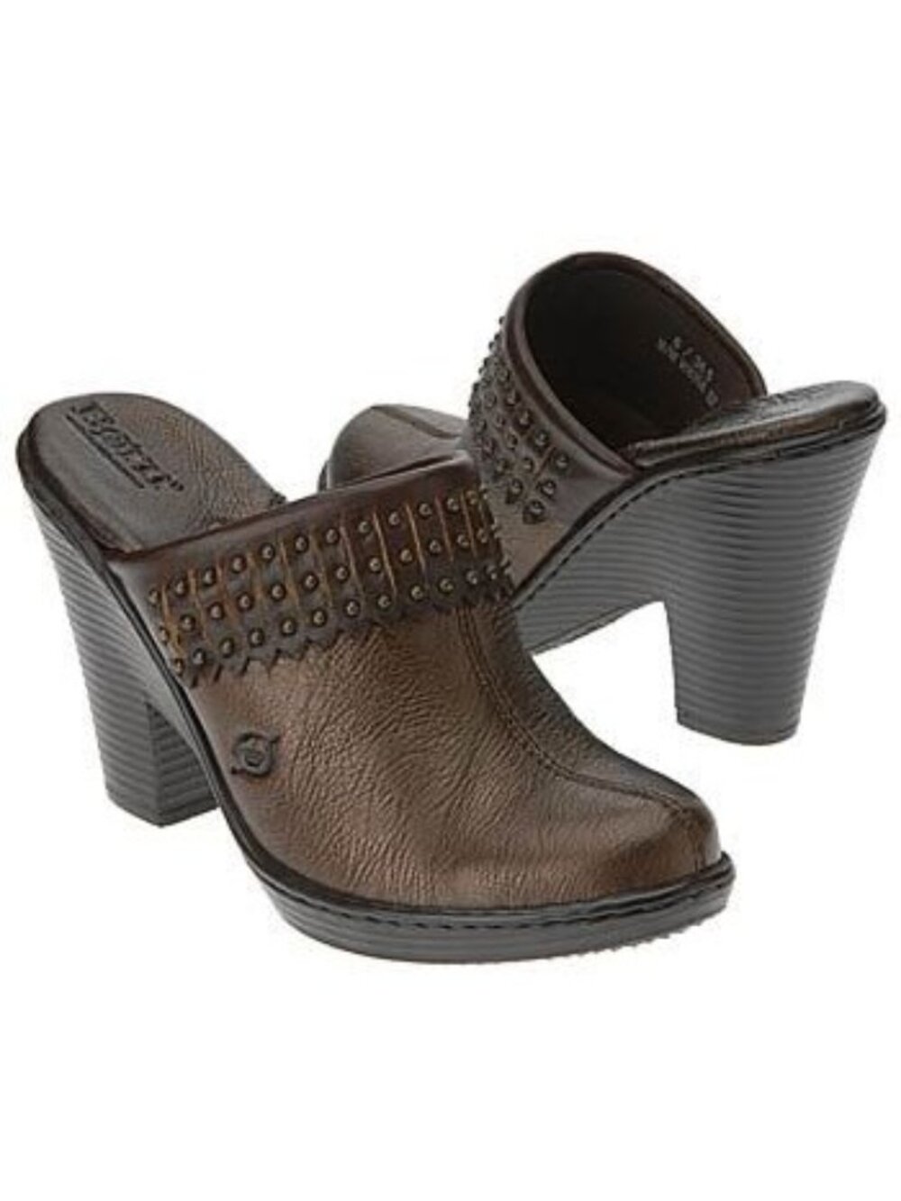 Born Women's Brown Leather Studded Clog Mule Size 8 Metallic Slip On Shoes Boho